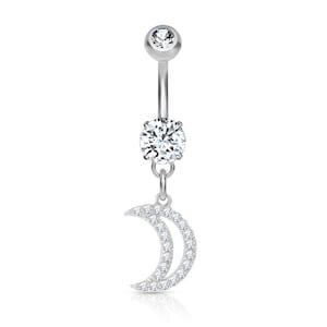 14k Gold Crescent Belly Ring/ Moon Belly Ring/ White Crescent Belly Piercing/ Moon Jewelry/ Surgical Steel Belly Ring/ 14k Body Jewelry