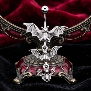 Dangly Bat Belly Ring: Gothic Surgical Steel Navel Piercing image 1
