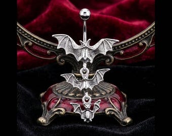 Dangly Bat Belly Ring: Gothic Surgical Steel Navel Piercing