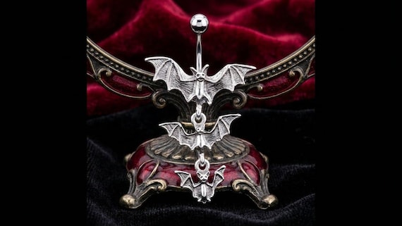 Dangly Bat Belly Ring: Gothic Surgical Steel Navel Piercing