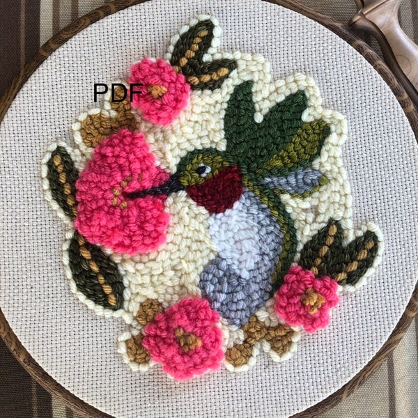 PDF Pattern / 7 inch Hummingbird/ Punch Needle Pattern /Rug Hooking