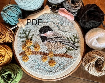 Chippy die Chickadee / 7 inch Chippy die Chickadee/ Punch Needle Stickmuster//Rug Hooking