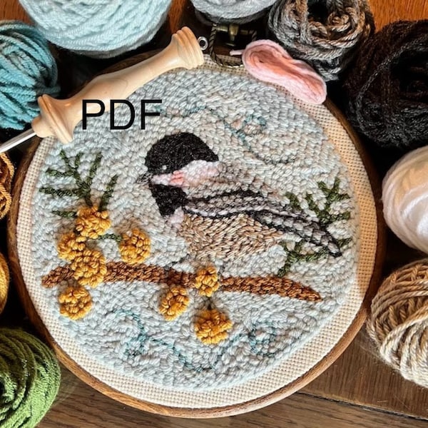 PDF PATTERN / 7 inch Chippy the Chickadee/ Punch Needle Pattern//Rug hooking