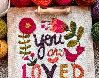 You Are Loved / Punch Needle Kit / Rug making/ yarn craft