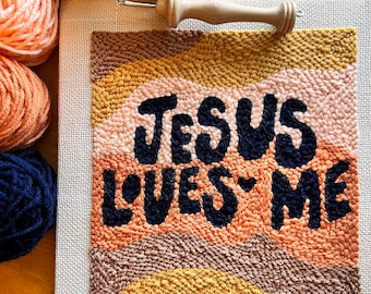 DIY Punch Needle Kit / Jesus loves me, you / craft kit / rug hooking / gift idea