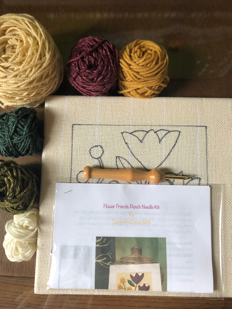 Beginner Punch Needle Kit / Flower Friends / Yarn Craft Kit / Etsy