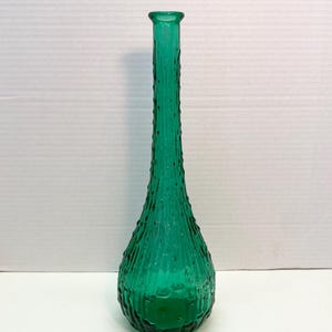 Empoli Genie Glass Bottle Emerald Green Dripping Wax Pattern/Vintage Made in Italy Glass Vase/Decanter