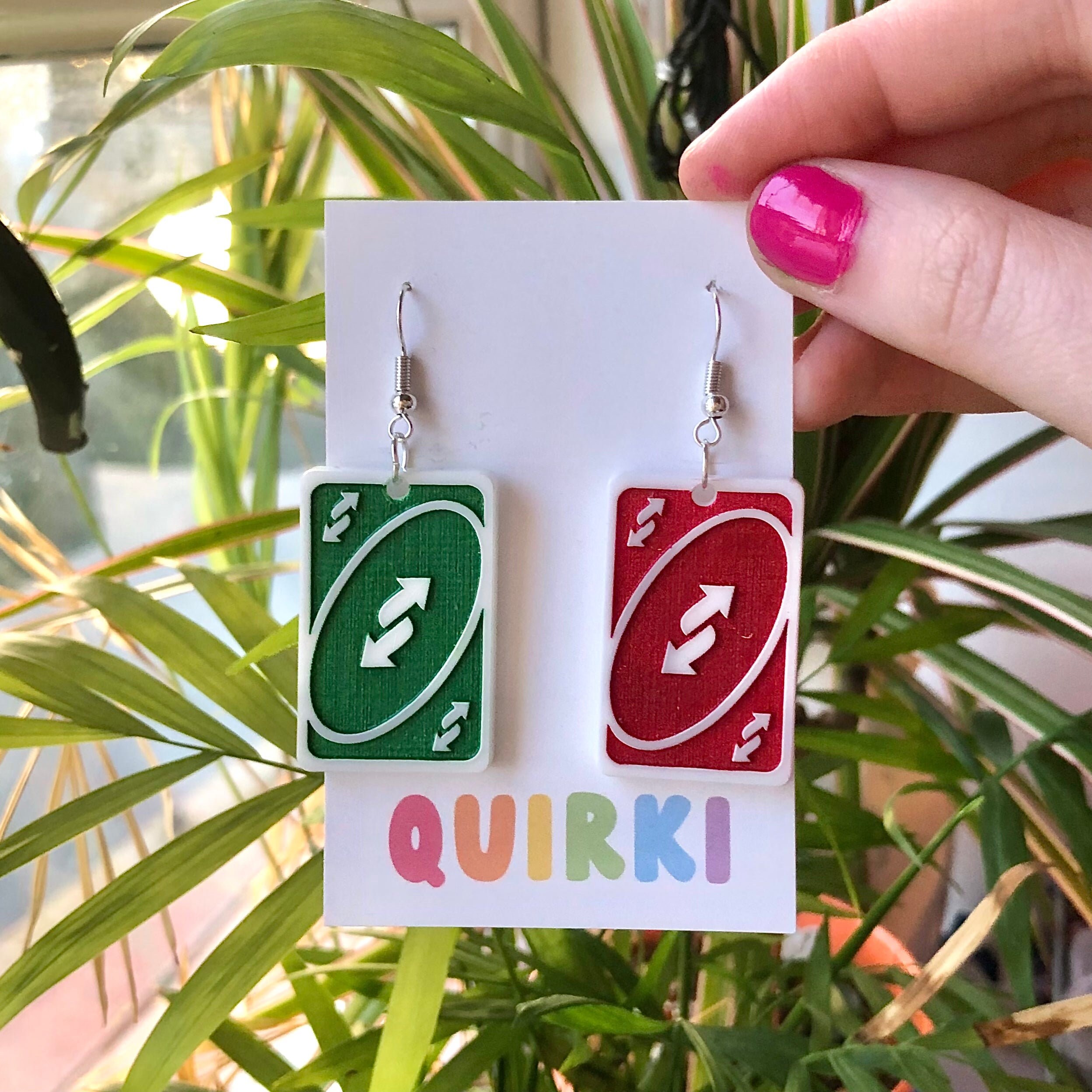 Cute Green Kidcore Uno Reverse Card Earrings - Depop