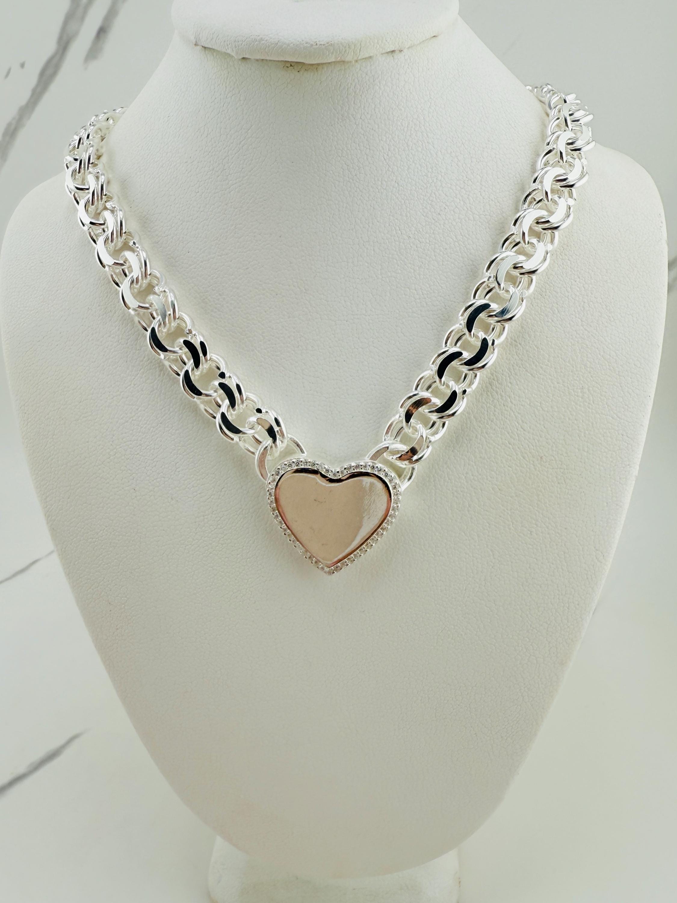 925 Sterling Silver Heart Chino Link Necklace | 20” | 9mm