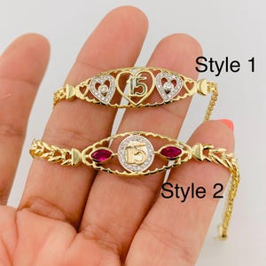 Real 14k Gold Bracelet Sweet 15 - Pulsera en oro 14 Kilates de quinceañera
