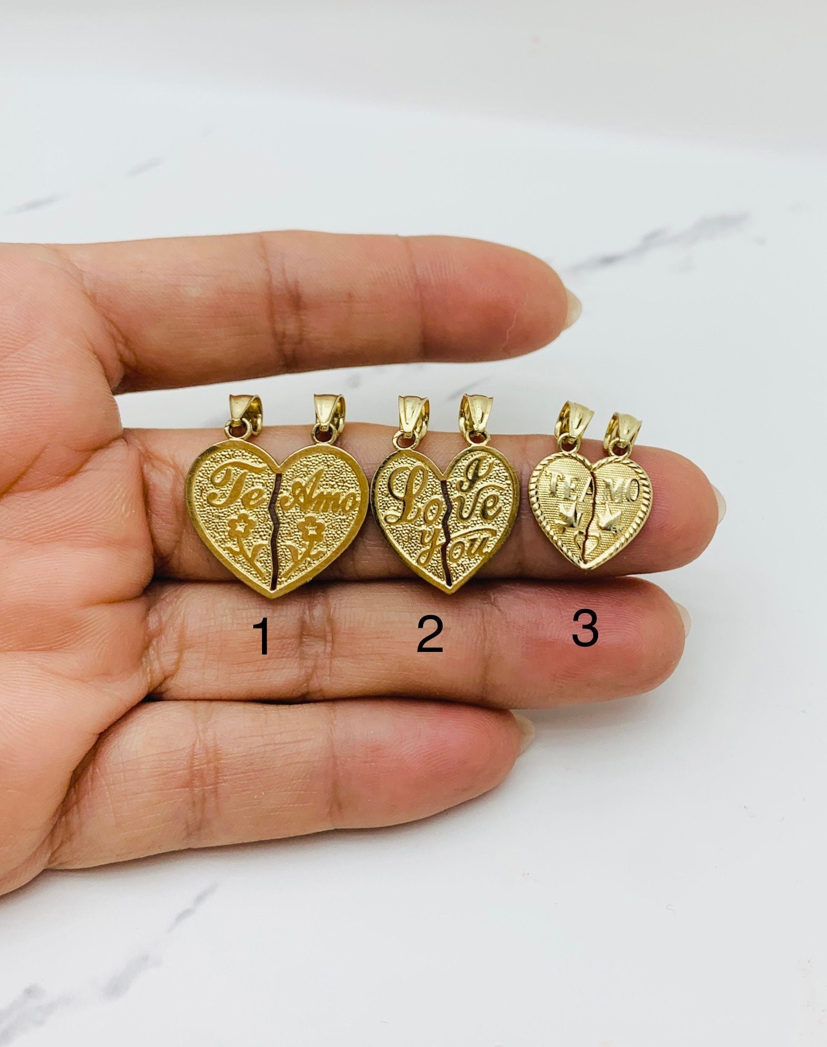 10k Solid Gold Pendant I Love You or Te Amo Heart - Dije De