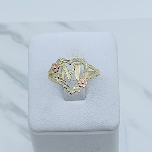 10k gold ring heart initial Size 8.5 - Anillo en oro corazon inicial