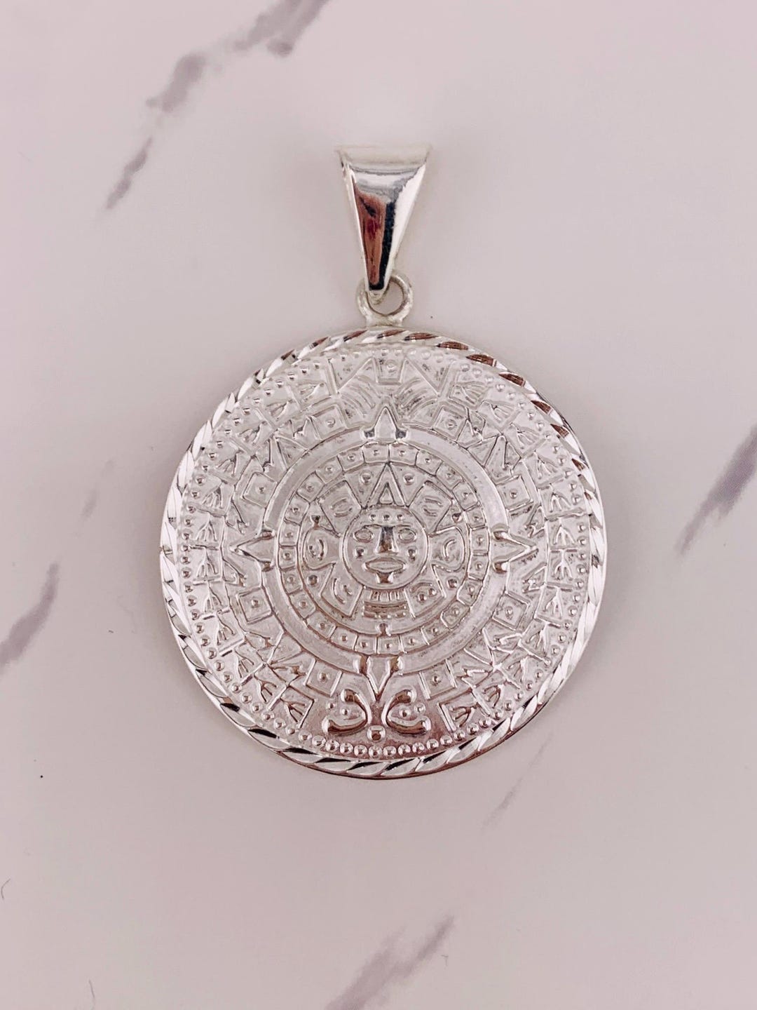 925 Sterling Silver Pendant Aztec Calendar - Dije En Plata Medalla