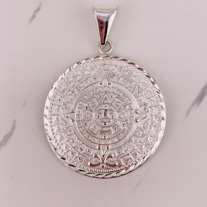925 Sterling Silver pendant Aztec calendar  - Dije en Plata medalla 925 calendario azteca