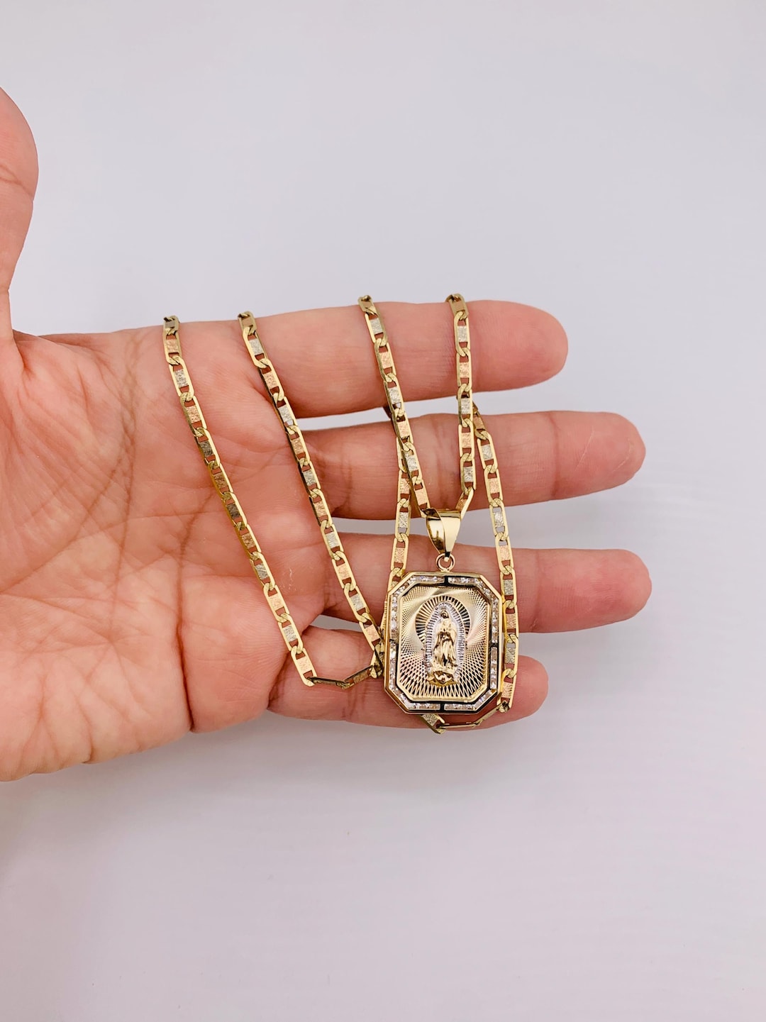 14k Solid Necklace and Pendant Virgen Our Lady of Guadalupe 24" Long ...