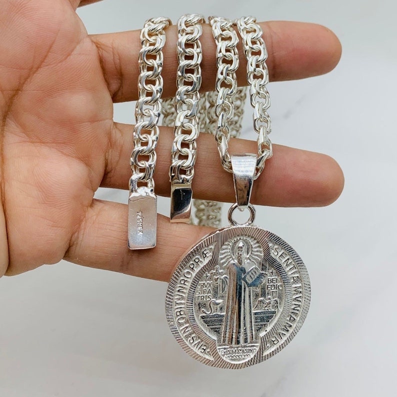 925 Sterling Silver Saint Benedict and Necklace San Benito Chino Link ...