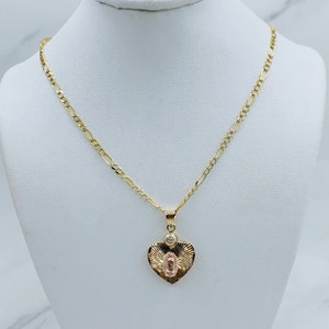 14k gouden ketting en hanger Hart van de Maagd Maria - Cadena y dije oro Virgen Maria