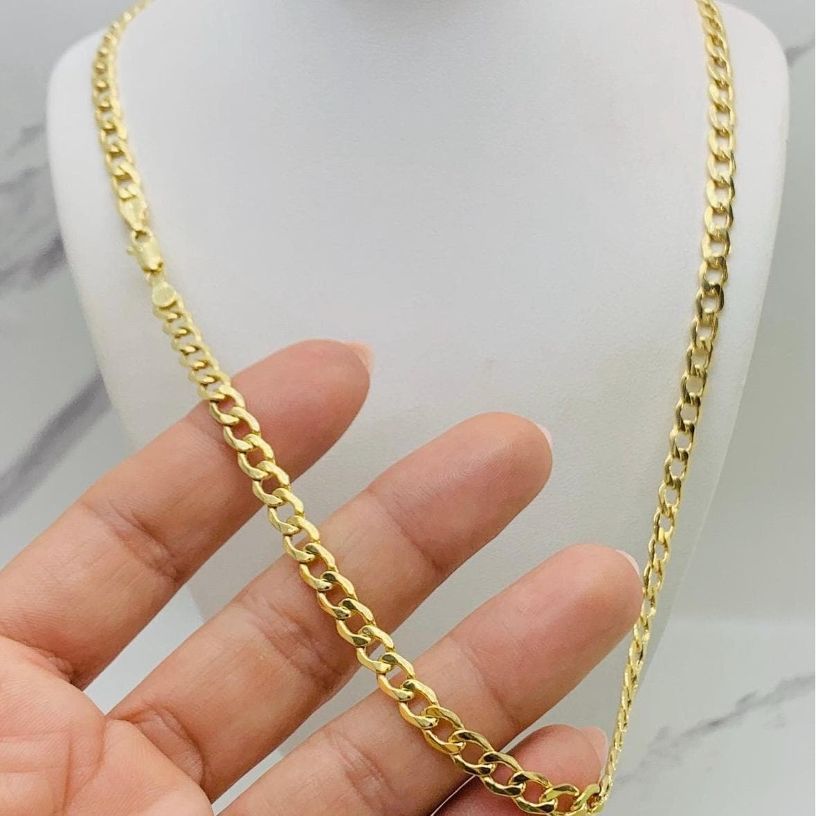 本物の 10K ゴールド ネックレス キューバ カーブ 24 インチ - カデナ