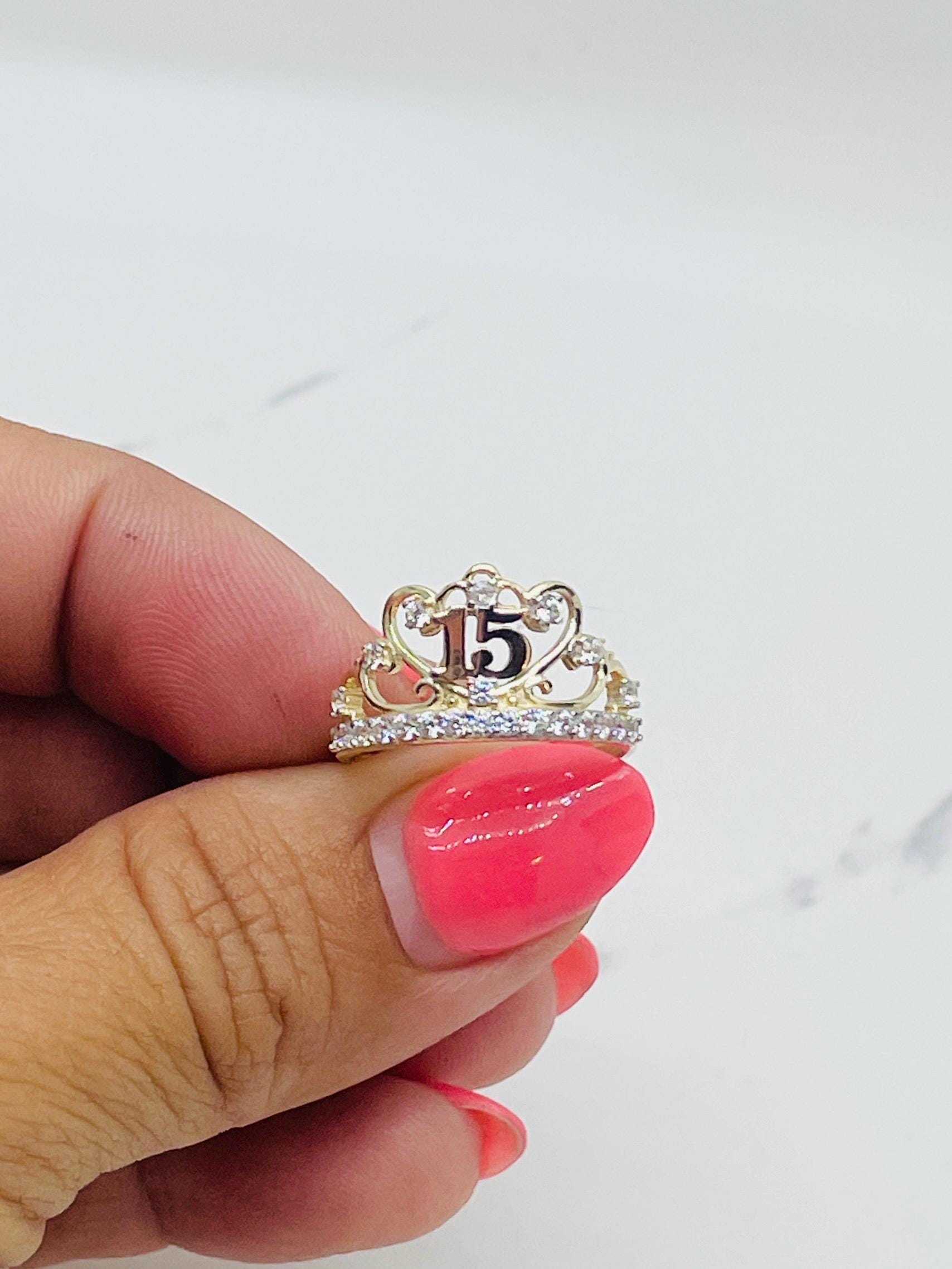 14k Solid Gold Ring Sweet 15 Crown Tiara Anillo De Quince Anos Oro De 14k Etsy Canada