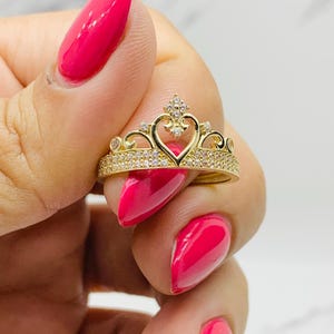 Tiara de corona de anillo de oro de 10 quilates talla 8 - Anillo en oro de 10 kilates corona