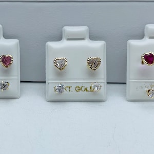 10k Gold earrings ear jacket telephone heart - Aretes en oro Corazón