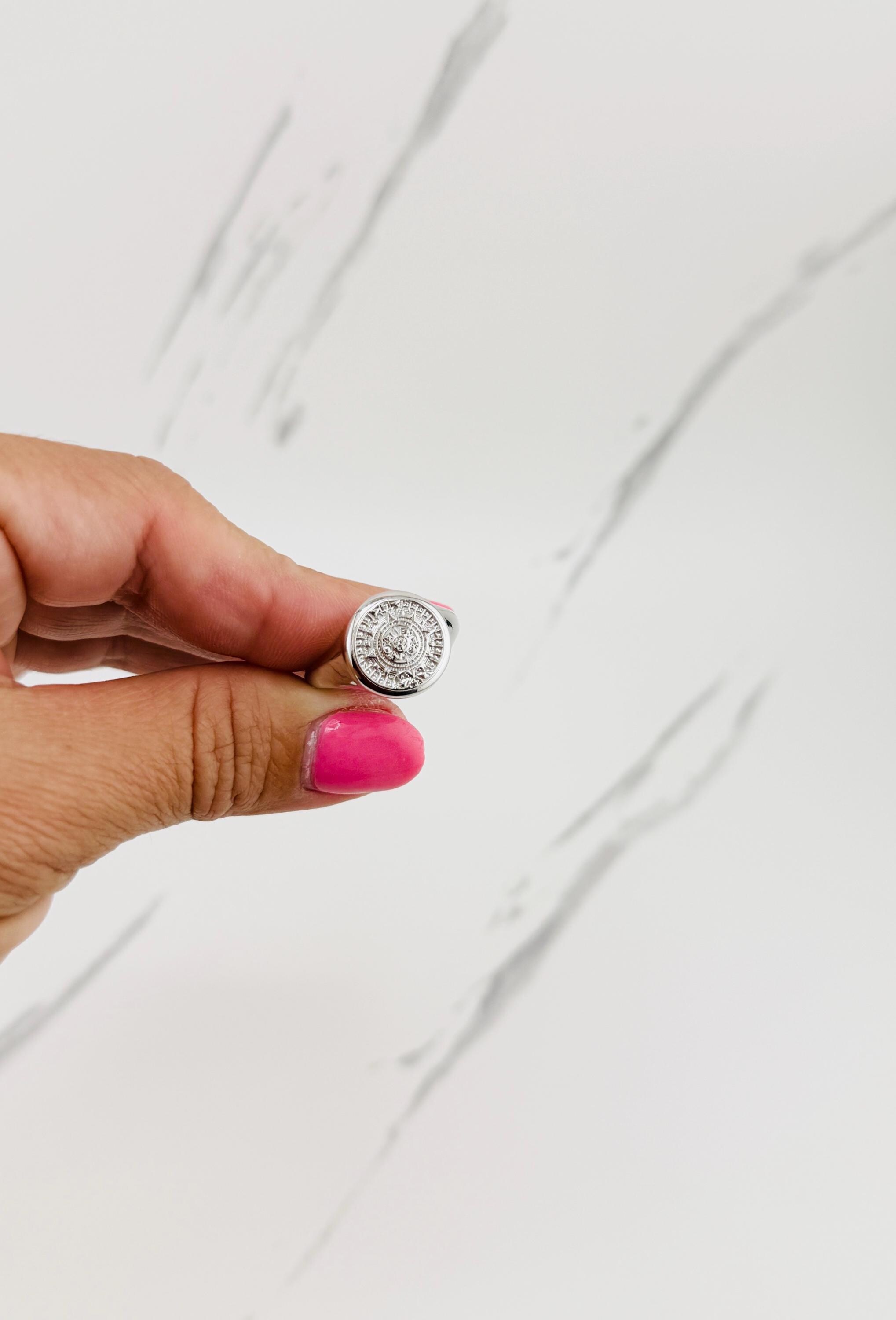 925 スターリング シルバー リング アステカ カレンダー - Anillo