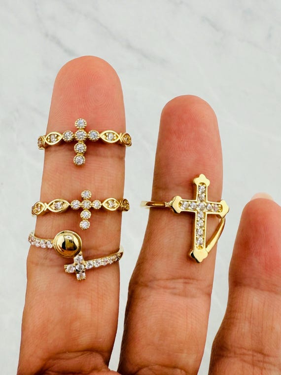 14k Solid Gold Women's Ring Cross - Anillo En Oro Cruz 14 Kilates