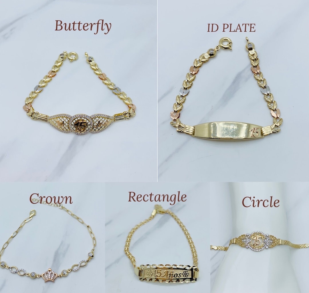 Real 14k Gold Bracelet Sweet 15 Mis 15 Años With Hearts Quinceañera