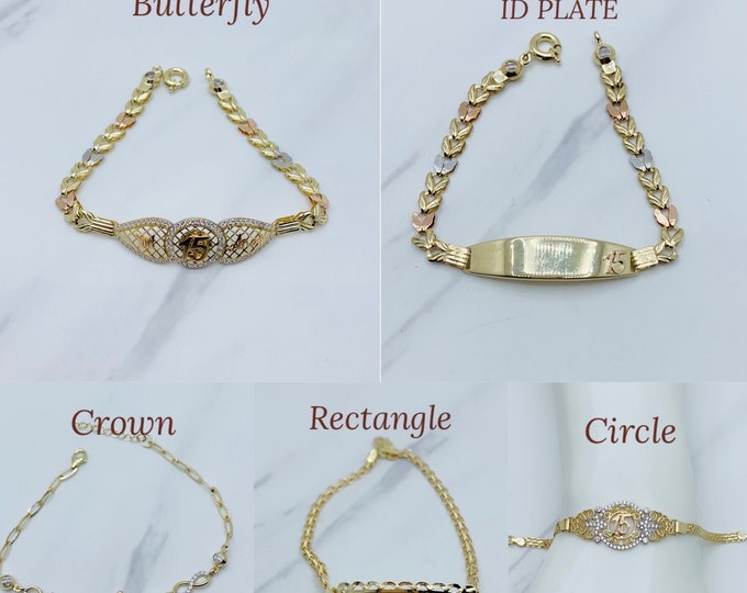 14k Gold Quinceanera CZ Bracelet for Girl Women Etsy