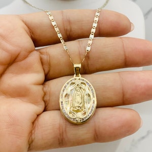 10k massief gouden hanger onze-lieve-vrouw van Guadalupe maagdketting - Dije y Cadena De Oro Virgen de Guadalupe