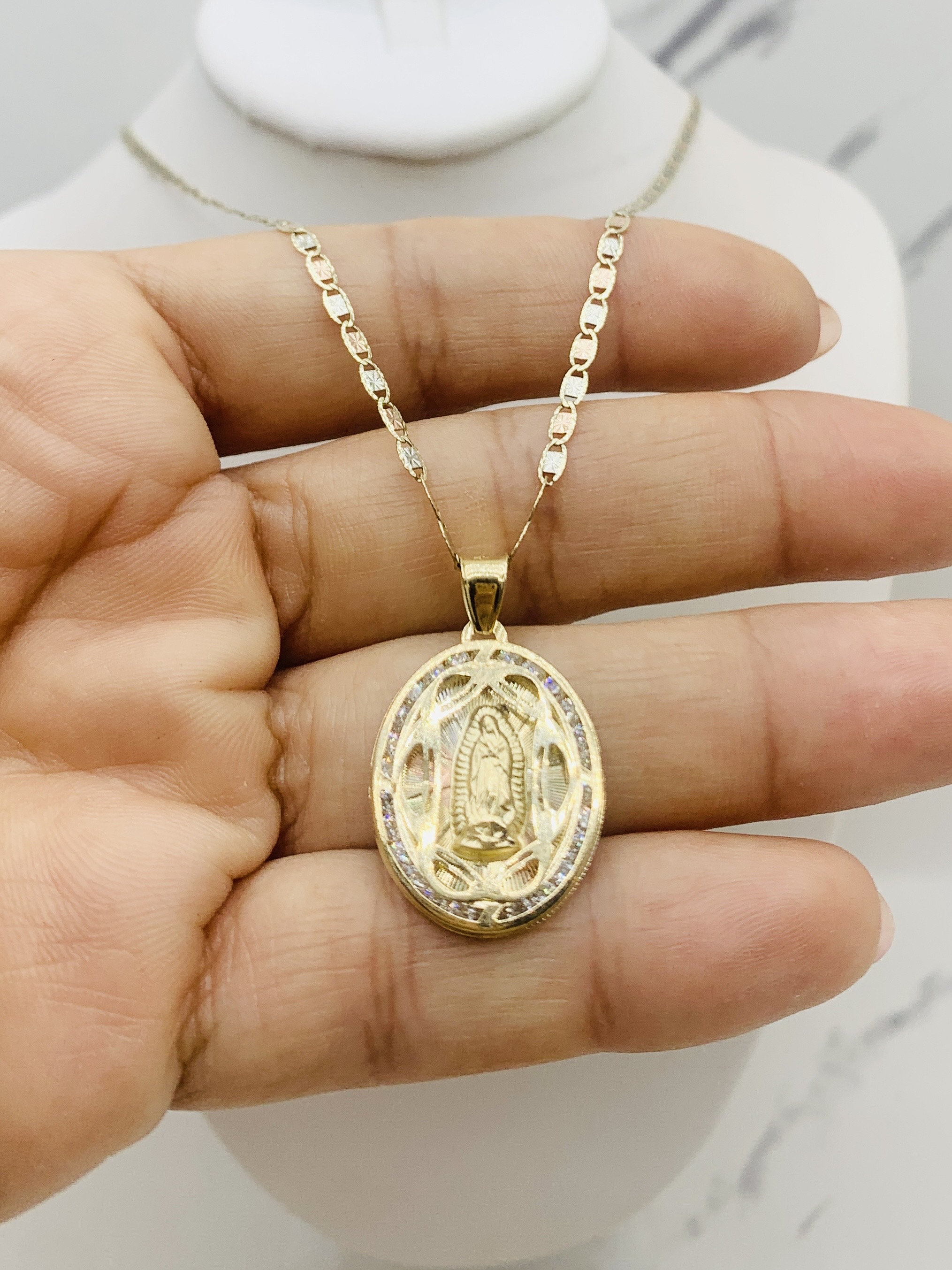 10k Solid Gold Pendant Our Lady of Guadalupe Virgin Necklace - Dije Y ...