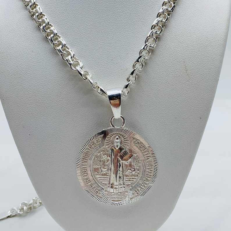 925 Sterling Silver Saint Benedict and Necklace San Benito Chino Link ...