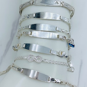 925 Sterling Silver Girl ID Bracelet Greek eye,  infinity - Pulsera de Niña en Plata ojo griego