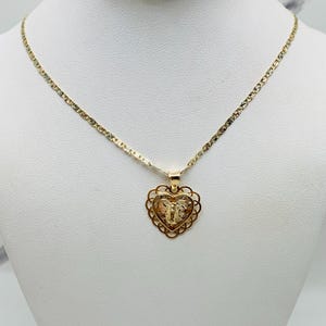 14k gold necklace and pendant Virgin Guadalupe  - Cadena en oro y corazón virgen de Guadalupe