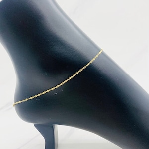 10k Gold Ankle Dainty Bracelet 10&quot; - Pulsera de oro