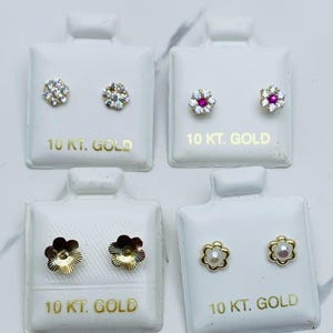 Mooie 10k gouden kleine oorknopjes bloemen meisje baby - Aretes de bebe en oro flor
