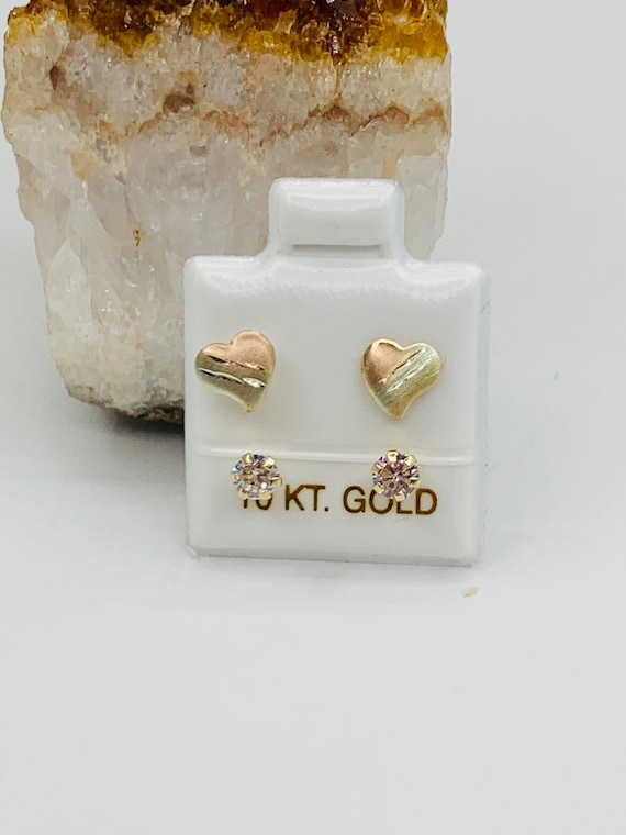 10k Gold Earrings Ear Jacket Telephone Heart Girl or Women