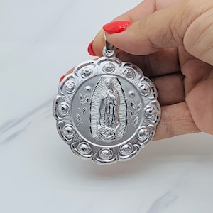 Medallón colgante de Plata de Ley 925 dama de Guadalupe Sagrado Corazón - Dije en plata virgen y sagrado corazon - doble cara medalla