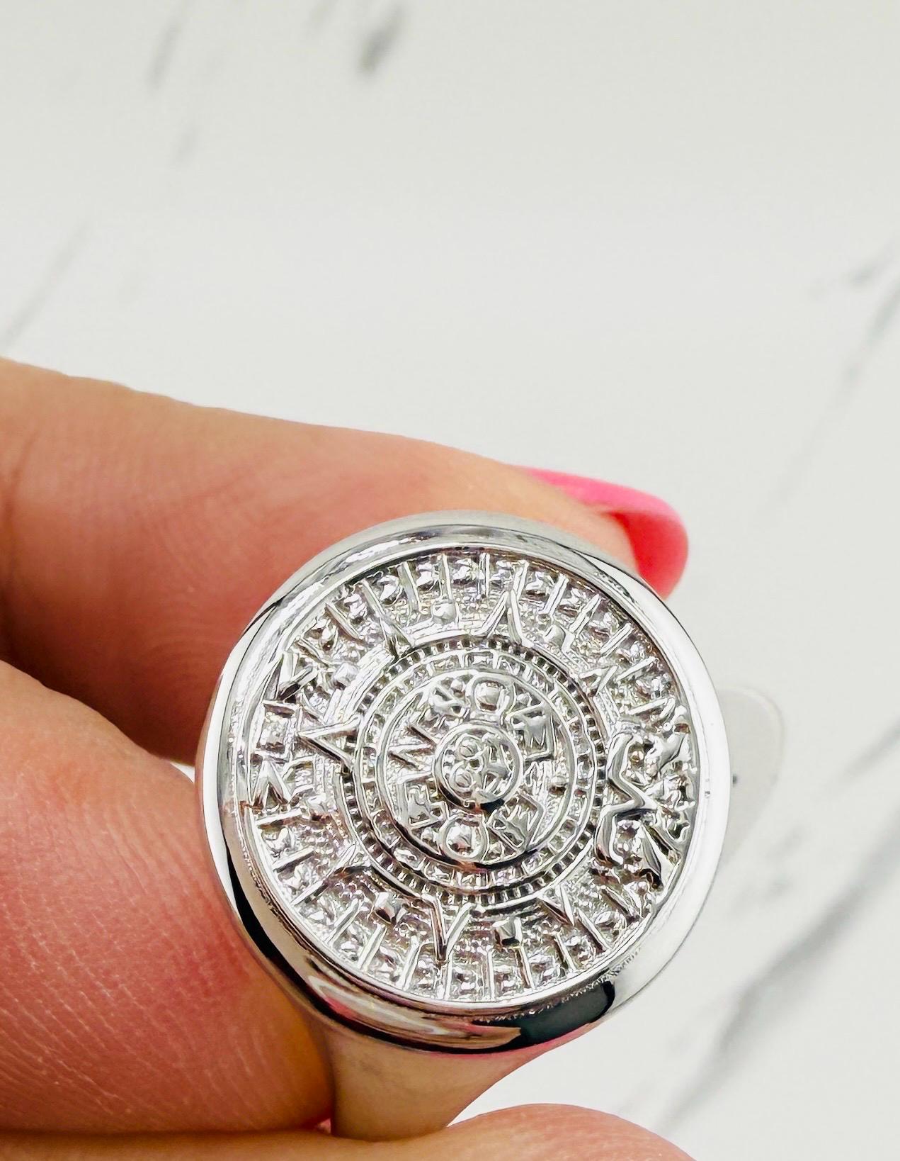925 スターリング シルバー リング アステカ カレンダー - Anillo