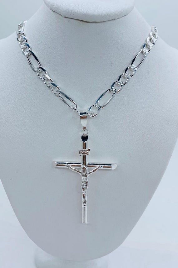 925 Sterling Silver Necklace Cross Mens - Cadena Y Dije Cruz En