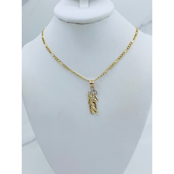 14k gold necklace and pendant Saint Jude St Jude San Judas Short necklace 16” - Cadena dije