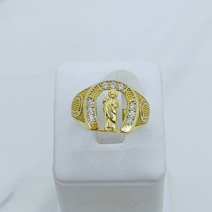 925 Sterling Silver men’s Ring San Judas st jude & horseshoe ~ Anillo de plata San Judas