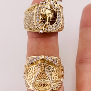 Bague en or 10 carats Selle de cheval / fer à cheval / étalon - Anillo oro 10 Kilates herradura - Silla de caballo