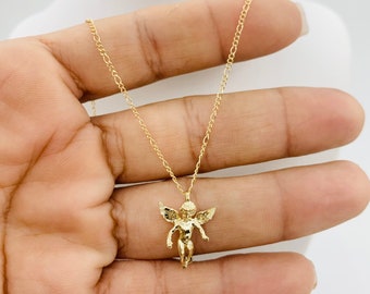 10k gold pendant angel and necklace - Cadena y dije en oro Angel