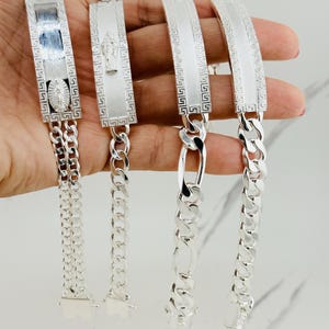 925 Sterling Silver ID Bracelet Miami cuban curb figaro - Pulsera de hombre en Plata San Judas Guadalupe