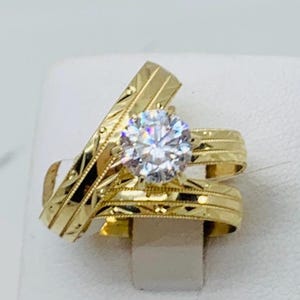 14k massief gouden trouwringen band maat 8 en 11 met verlovingsring - Anillos de boda oro 14 Kilates