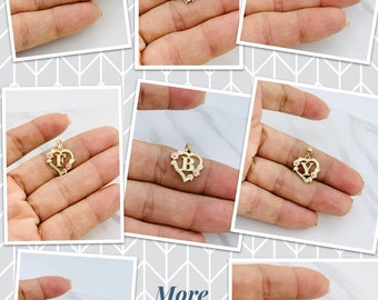 Real 10k Solid gold small Pendant heart initial ~ Dije inicial en oro