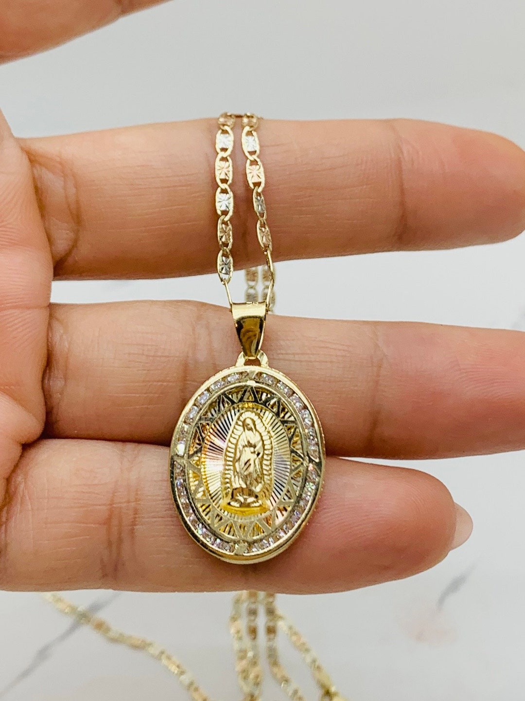10k Solid Gold Pendant Our Lady of Guadalupe Necklace Dije Y Cadena De ...