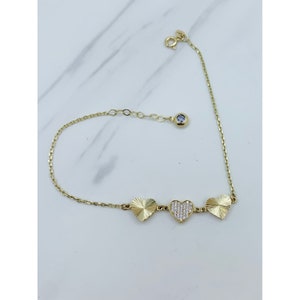 10k gold bracelet hearts - Pulsera en oro brazalete corazones - quince años