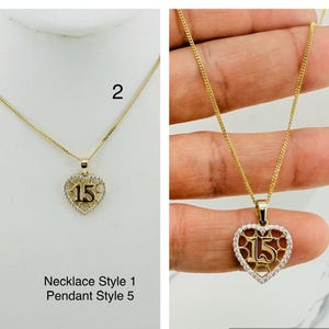 10k solid gold  necklace  sweet 15 - sweet 16 crown / heart -Cadena y  Dije 16 años Oro o 15 años
